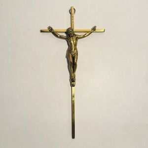 Vintage Catholic Crucifix INRI Jesus Christ‎ Cast Bronze Metal 10" Wall Hanging